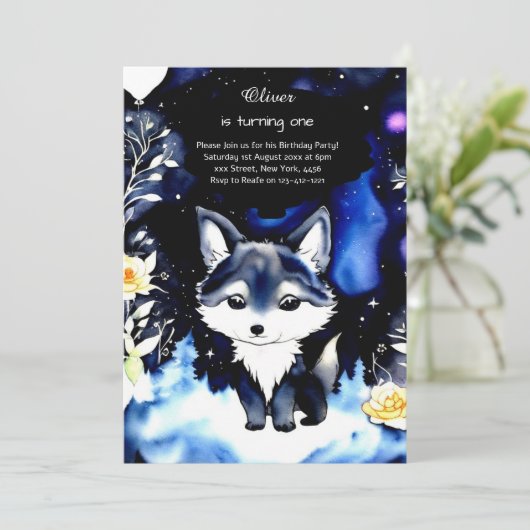 Wolf eerste verjaardag uitnodiging (Staand voorkant)