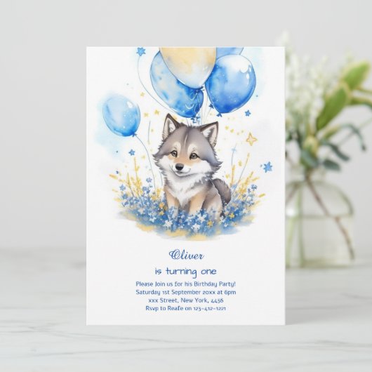Wolf eerste verjaardag uitnodiging (Staand voorkant)