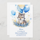 Wolf eerste verjaardag uitnodiging (Voorkant / Achterkant)