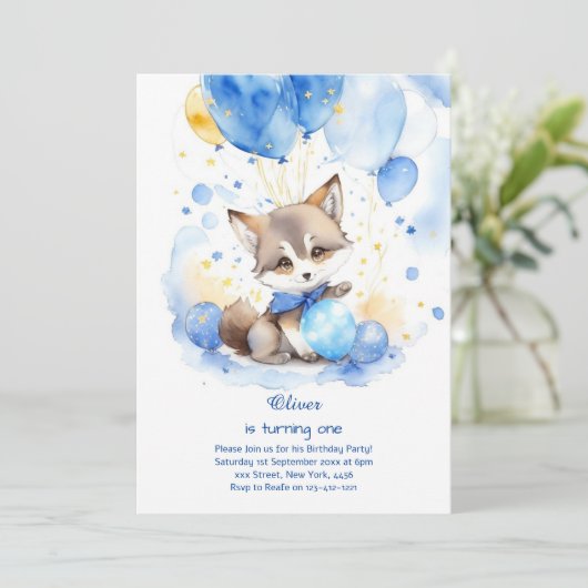 Wolf eerste verjaardag uitnodiging (Staand voorkant)