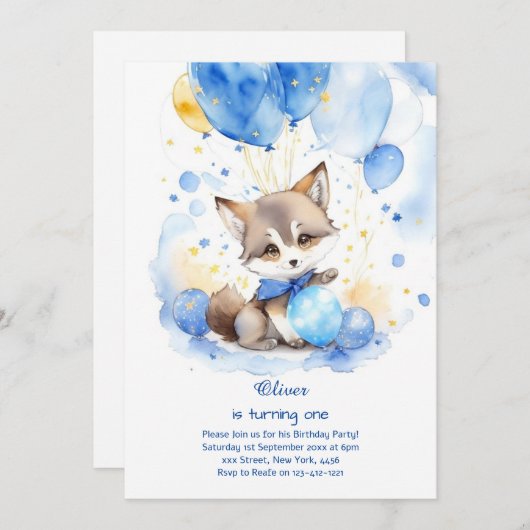 Wolf eerste verjaardag uitnodiging (Voorkant / Achterkant)