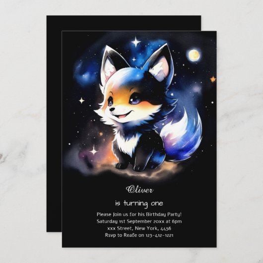 Wolf eerste verjaardag uitnodiging (Voorkant / Achterkant)