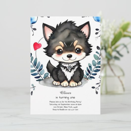 Wolf eerste verjaardag uitnodiging (Staand voorkant)