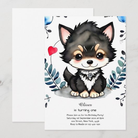 Wolf eerste verjaardag uitnodiging (Voorkant / Achterkant)