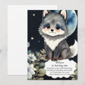 Wolf eerste verjaardag uitnodiging (Voorkant / Achterkant)