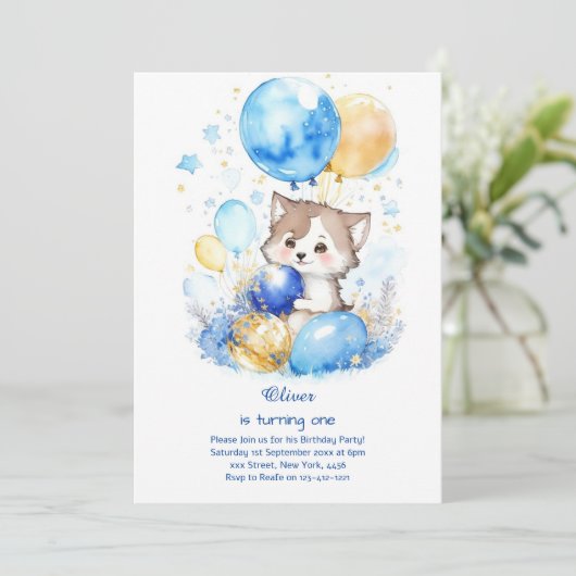 Wolf eerste verjaardag uitnodiging (Staand voorkant)