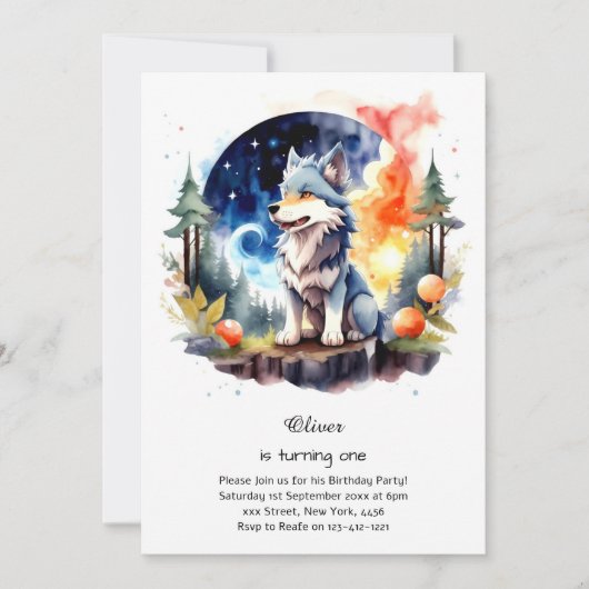 Wolf eerste verjaardag uitnodiging (Voorkant)