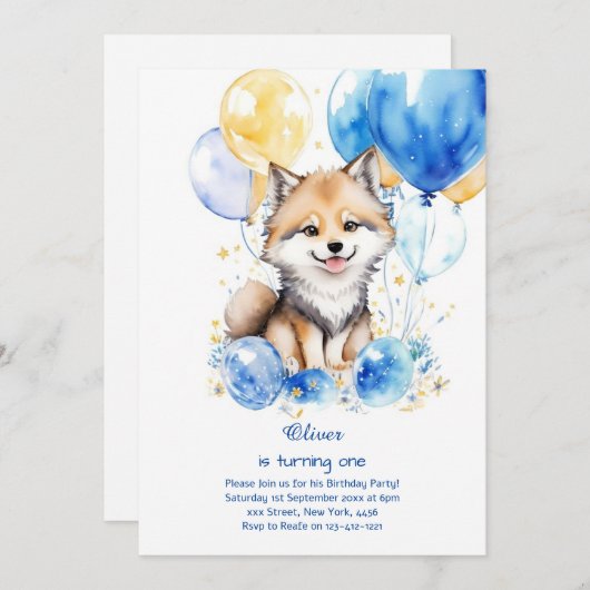 Wolf eerste verjaardag uitnodiging (Voorkant / Achterkant)