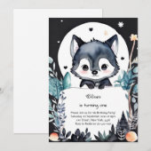 Wolf eerste verjaardag uitnodiging (Voorkant / Achterkant)