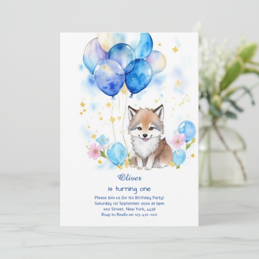 Wolf eerste verjaardag uitnodiging (Staand voorkant)