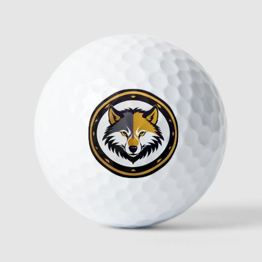 Wolf Emblem Logo With Golden Circle Golfballen (Voorkant)