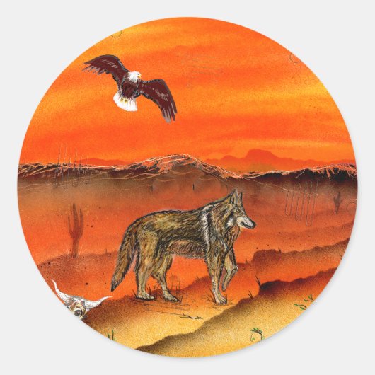 Wolf en adelaar ronde sticker (Voorkant)