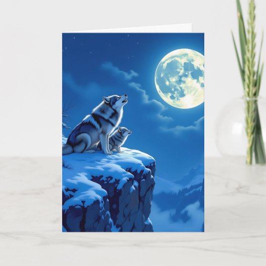 Wolf en Baby Cub Howling Vaderdag Kaart (Voorkant)