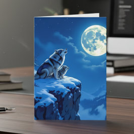 Wolf en Baby Cub Howling Vaderdag Kaart