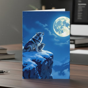 Wolf en Baby Cub Howling Vaderdag Kaart