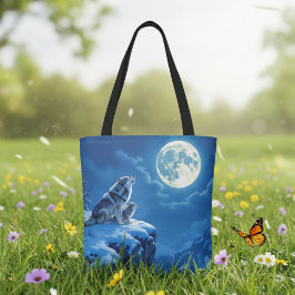 Wolf en Baby Cub huilen bij volle maan Tote Bag