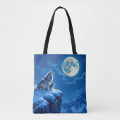 Wolf en Baby Cub huilen bij volle maan Tote Bag (Voorkant)