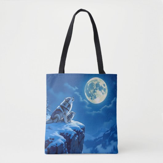 Wolf en Baby Cub huilen bij volle maan Tote Bag (Voorkant)