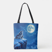 Wolf en Baby Cub huilen bij volle maan Tote Bag (Achterkant)