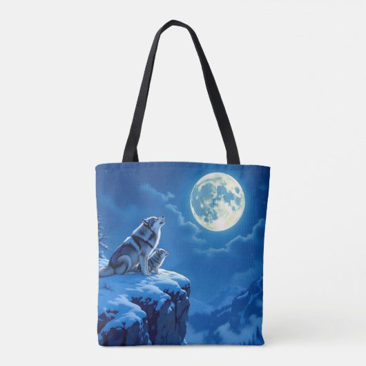 Wolf en Baby Cub huilen bij volle maan Tote Bag (Achterkant)