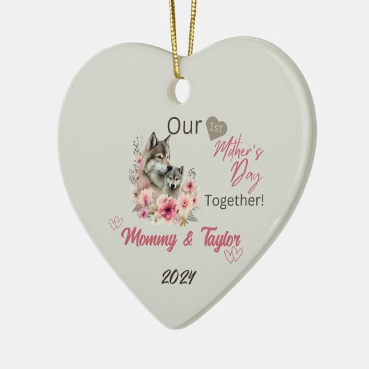 Wolf en baby Onze eerste Moederdag Samen Keramisch Ornament (Links)