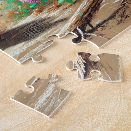 Wolf en Beer Chase Pastel Chalk Forest Scene Legpuzzel (Zijkant)