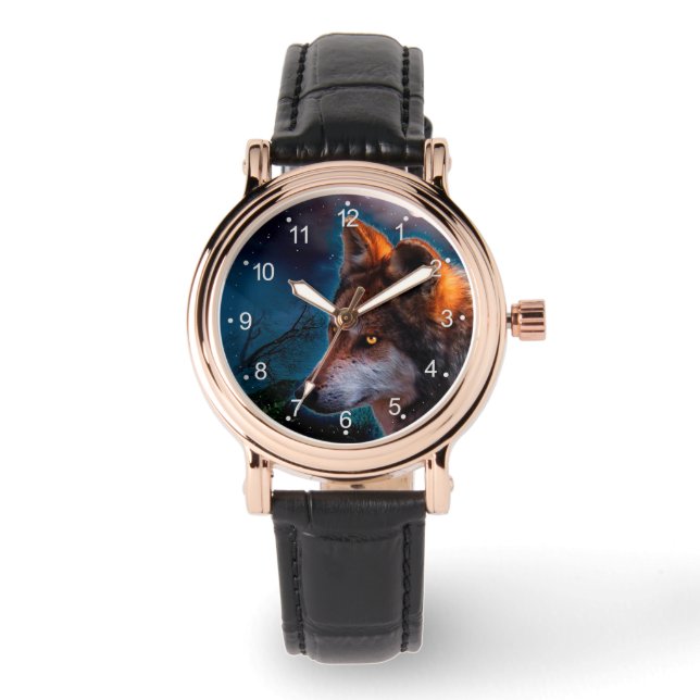 Wolf en de maan om middernacht horloge (Voorkant)