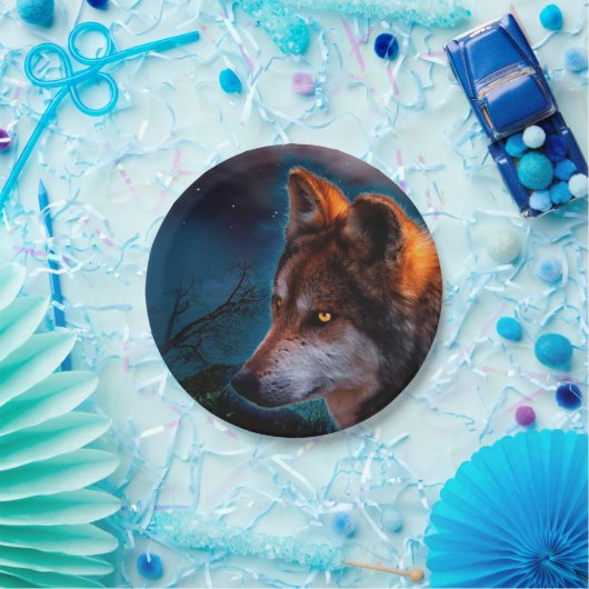 Wolf en de maan om middernacht papieren bordje (Feest)