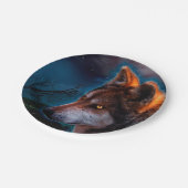 Wolf en de maan om middernacht papieren bordje (Gekanteld)