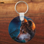 Wolf en de maan om middernacht sleutelhanger (Voorkant)