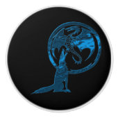 Wolf en Dragon Blauwe keramische knop (Voorkant)