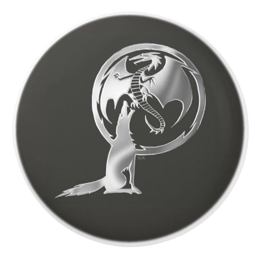 Wolf en Dragon Silver keramische kok Knop (Voorkant)