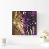 Wolf en Dream Catcher Square Wall Clock Vierkante Klok (Huis)