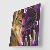 Wolf en Dream Catcher Square Wall Clock Vierkante Klok (Hoek)