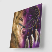 Wolf en Dream Catcher Vierkante Klok (Hoek)