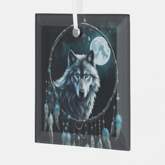 Wolf en Dreamcatcher Kerst Spiritueel Glas Ornament (Voorkant links)