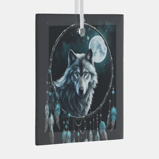 Wolf en Dreamcatcher Kerst Spiritueel Glas Ornament (Voorkant Rechts)