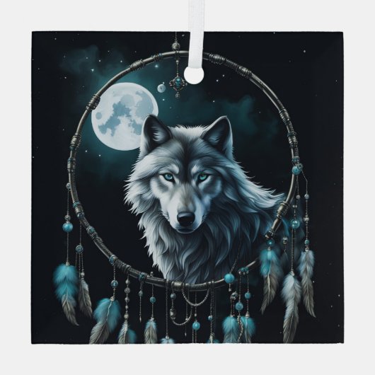 Wolf en Dreamcatcher Kerst Spiritueel Glas Ornament (Achterkant)