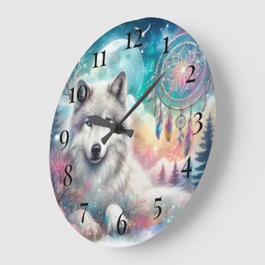 Wolf en Dreamcatcher met de maan Grote Klok (Hoek)