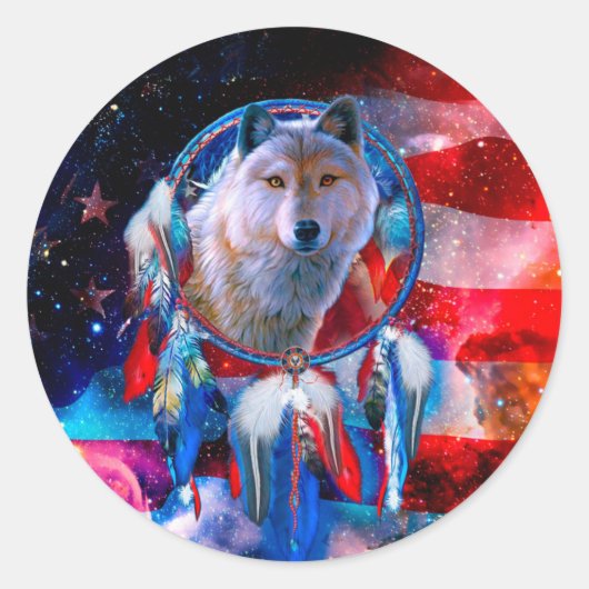 Wolf en Dreamweaver schilderen onder Amerikaanse v Ronde Sticker (Voorkant)