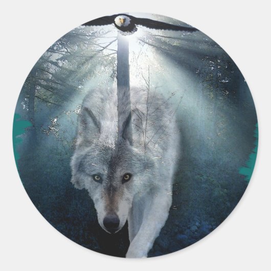 WOLF- EN ELGF-reeks in wilde dieren Ronde Sticker (Voorkant)