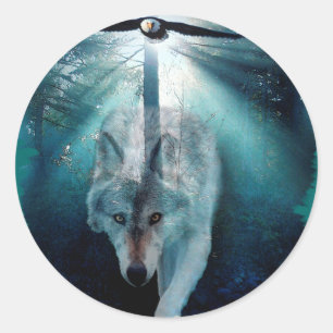 WOLF- EN ELGF-reeks in wilde dieren Ronde Sticker