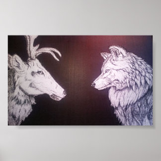 Wolf en Elk Poster