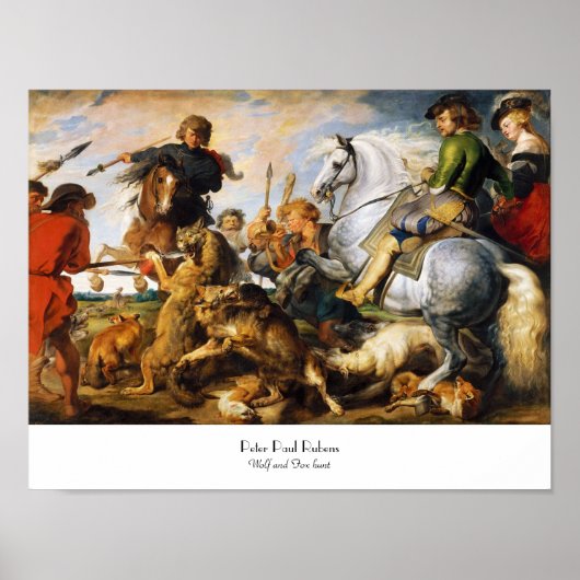 Wolf en Fox jagen Peter Paul Rubens meesterwerk Poster (Voorkant)