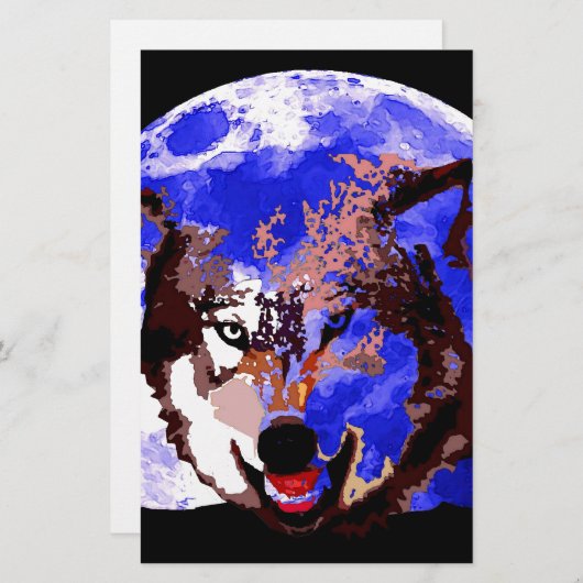 Wolf en Full Moon Briefpapier (Voorkant / Achterkant)