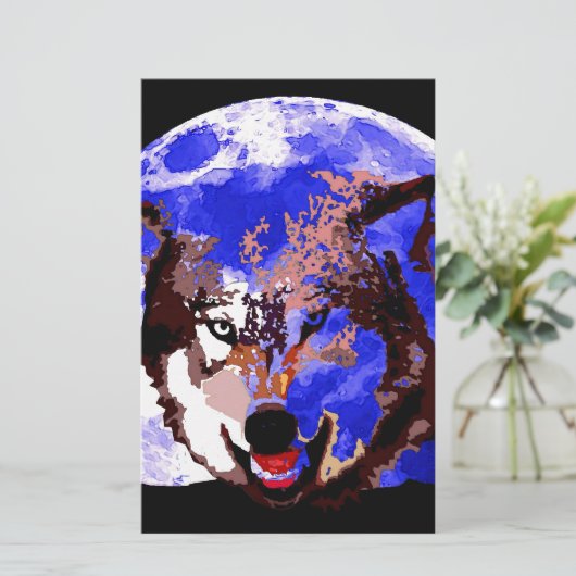 Wolf en Full Moon Briefpapier (Staand voorkant)