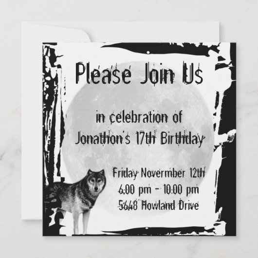 Wolf en Full Moon Gothic Birthday Invitation Kaart (Voorkant)
