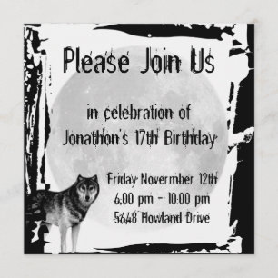 Wolf en Full Moon Gothic Birthday Invitation Kaart
