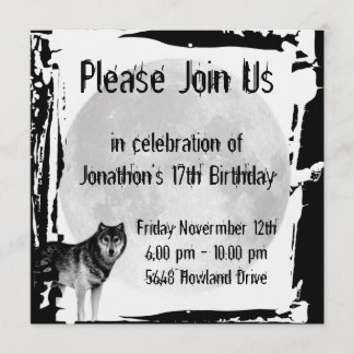 Wolf en Full Moon Gothic Birthday Invitation Kaart