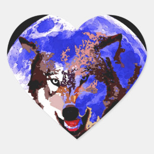 Wolf en Full Moon Hart Sticker